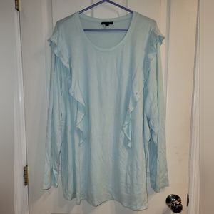 Lane Brysnt 26/28 mint grean lightweight sweater with pearl accent ruffle